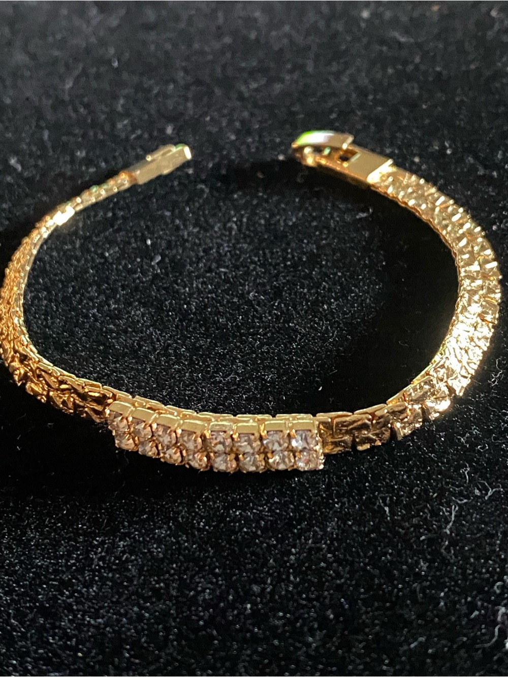 Gold Nugget and Rhinestones Tennis Bracelet
